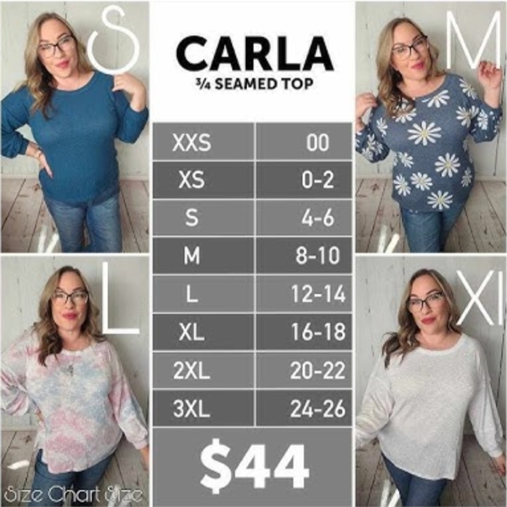 LuLaRoe Carla 3/4 Sleeve Ribbed Top - Coral - Picture 8 of 8